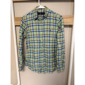 Ralph Lauren Classic Fit Plaid Button Up Shirt Size Small Green Multicolor EUC